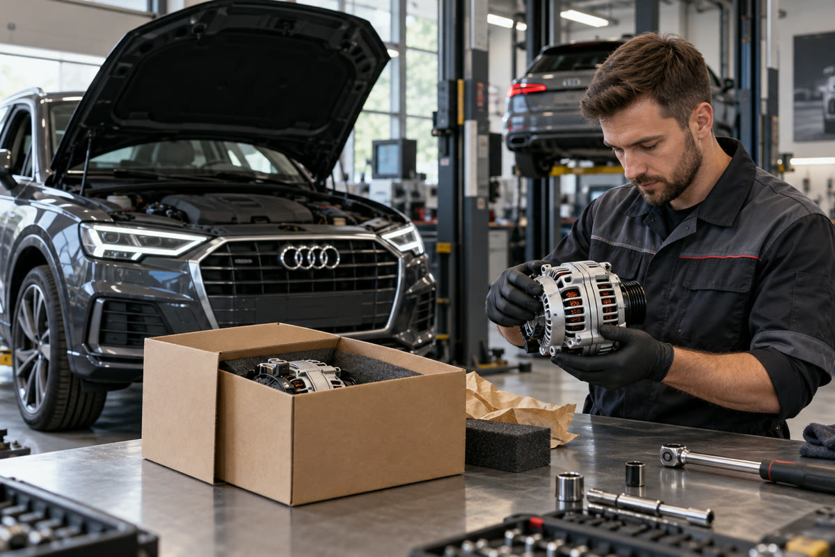 Проверка восстановленного оригинального узла Audi в ремонтной зоне Проверка восстановленного оригинального узла Audi в ремонтной зоне