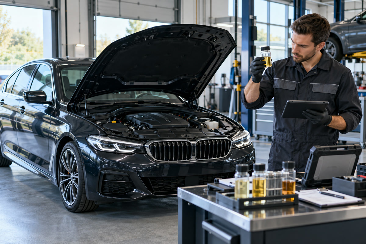 Проверка образца дизельного топлива и диагностика автомобиля BMW